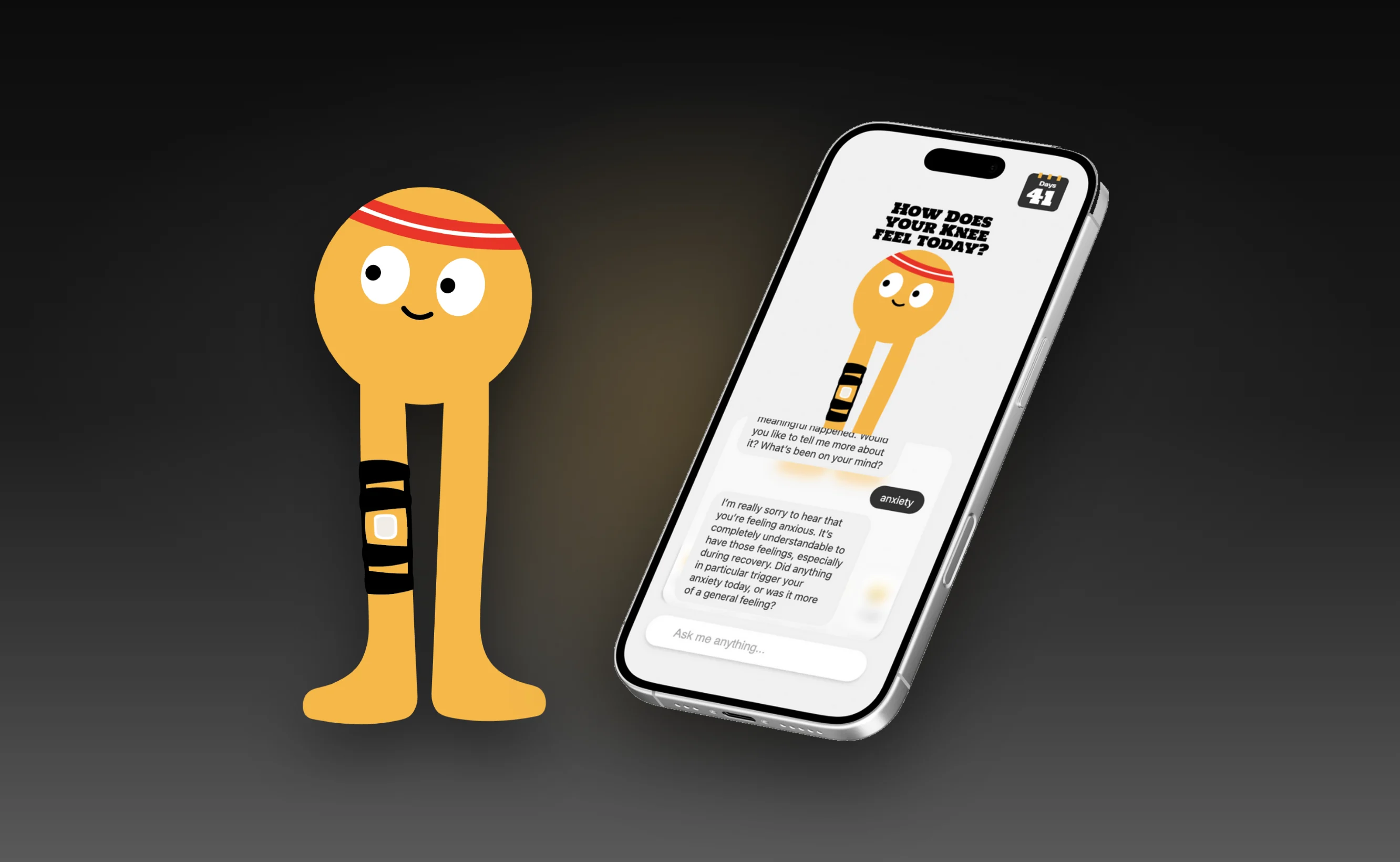 BoKnee, RECO's mascot, beside the app on a phone