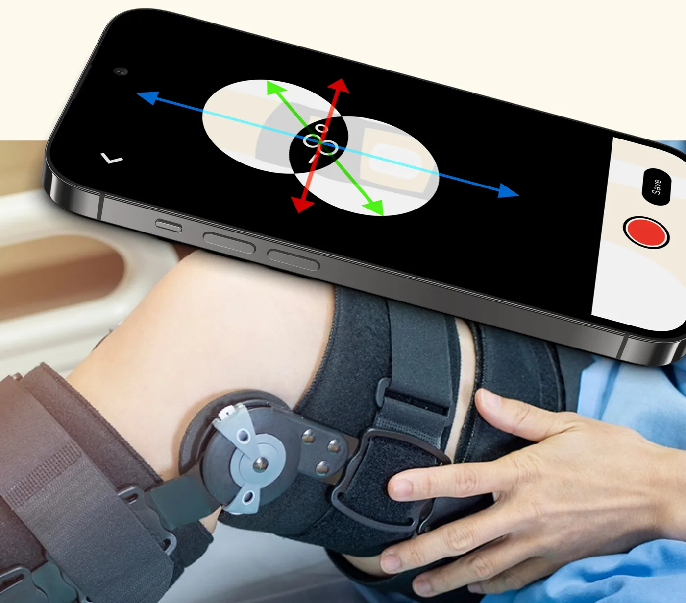 A phone strapped to a leg brace measuring knee angle