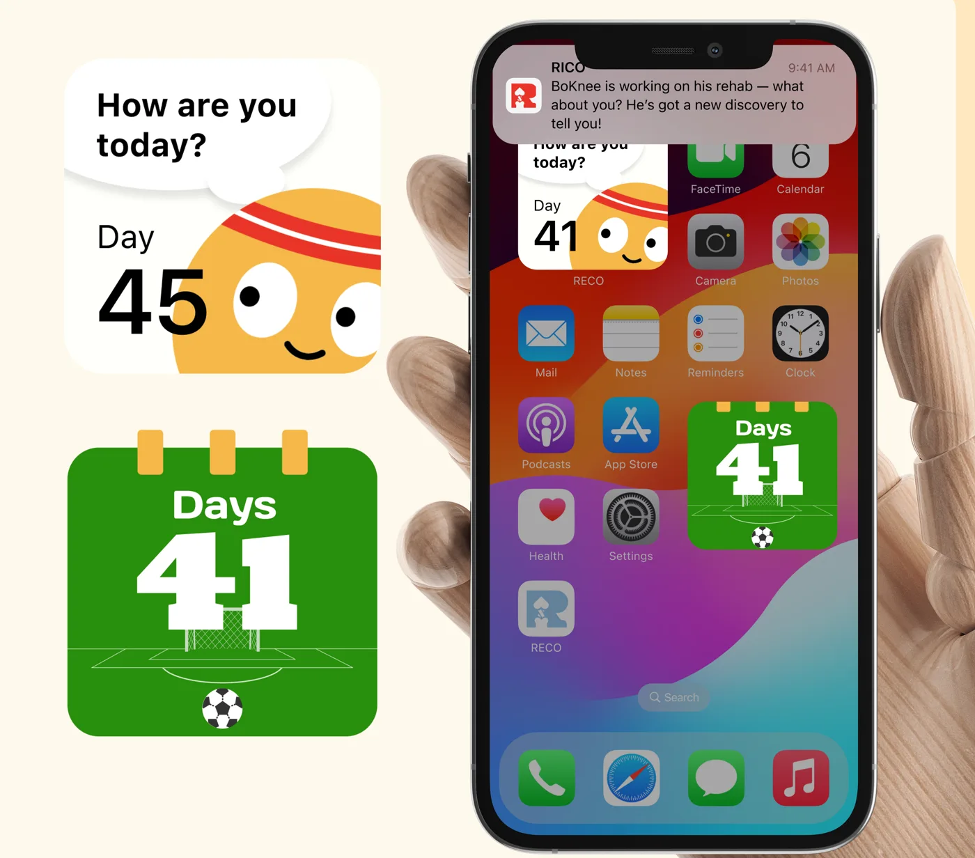 Home-screen widgets showing the recovery day counter