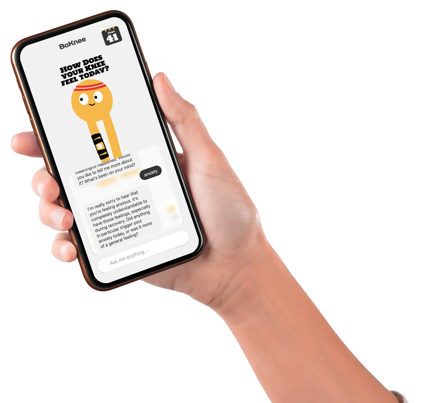 RECO open on a phone: BoKnee asks how your knee feels today
