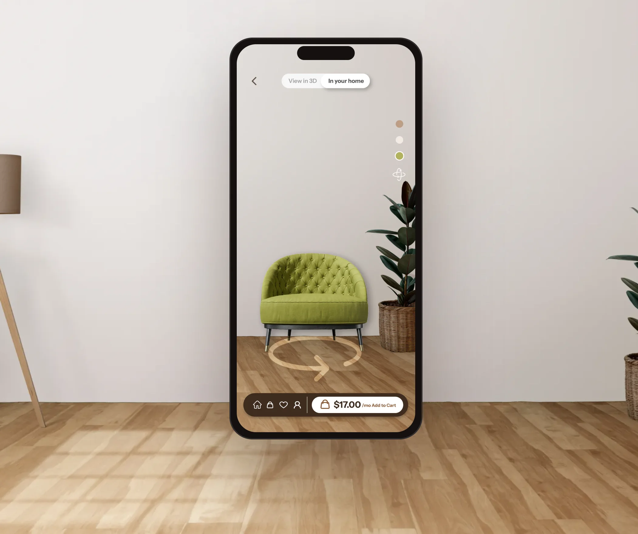 AR preview of an armchair in an empty room