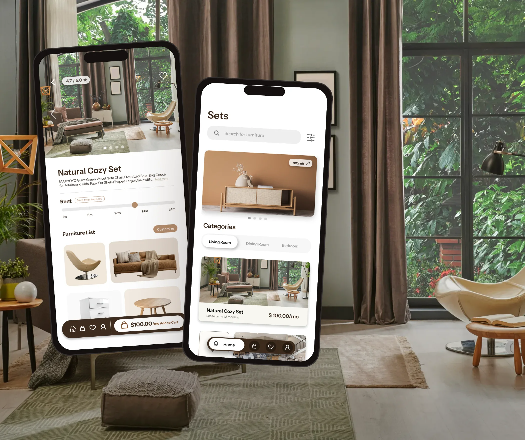 Set rental screens in a furnished room